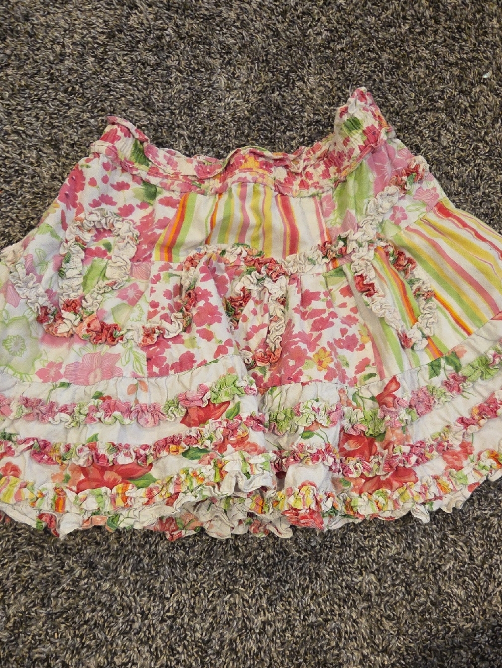 LOGO by Lori Goldstein Pink Floral & Stripe Ruffle Skirt